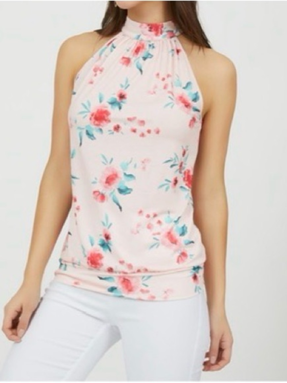 Floral Pleated Halter Tank Top
